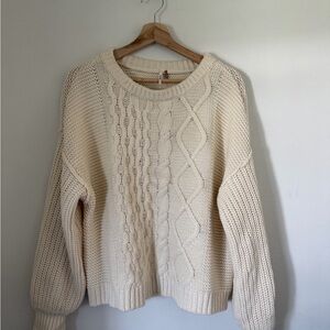 Free People Cream Cable Knit Sweater